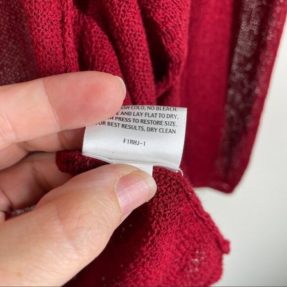 Eileen Fisher Loose Knit Open Front Ruffle Cardigan Red M - Picture 5 of 8